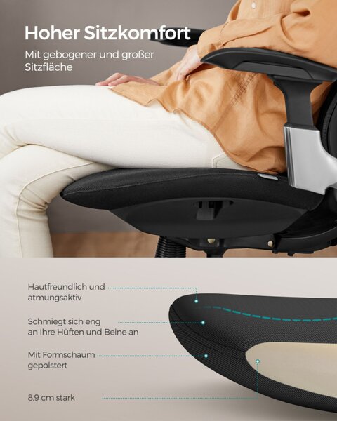 SONGMICS Premium Ergonomikus Irodai Szék Állítható Háttámlával Fekete