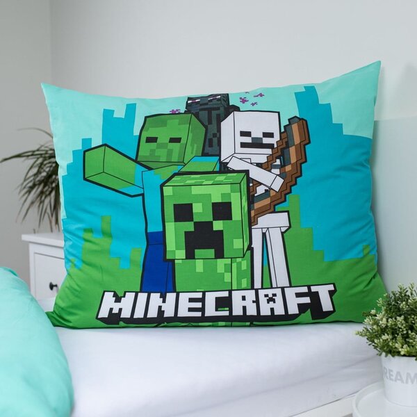 Zöld-kék egyszemélyes pamut gyerek ágyneműhuzat 140x200 cm Minecraft "Mobs Here" – Jerry Fabrics