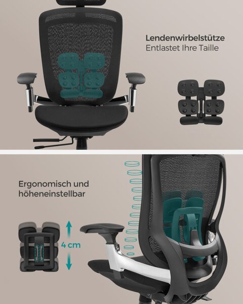 SONGMICS Premium Ergonomikus Irodai Szék Állítható Háttámlával Fekete