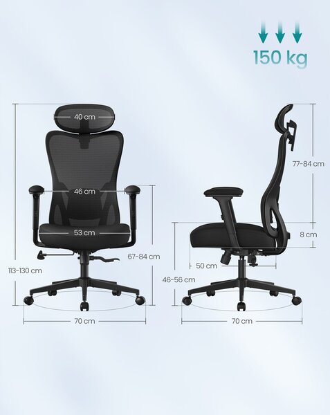 SONGMICS ergonomikus irodai szék, állítható fejtámlával és deréktámasszal, tintafekete