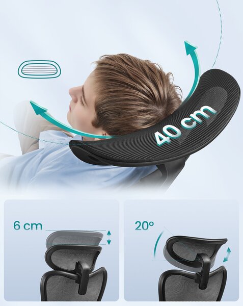 SONGMICS ergonomikus irodai szék, állítható fejtámlával és deréktámasszal, tintafekete