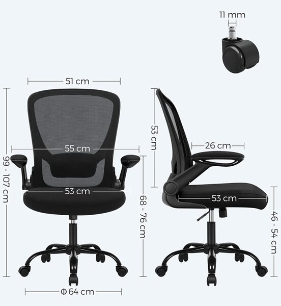 SONGMICS Ergonomikus Irodai Szék Hálós Háttámlával Fekete