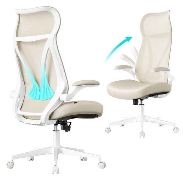 Irodai szék ergonomikus háttámla, állítható magasság, felhajtható kartámaszok, bézs