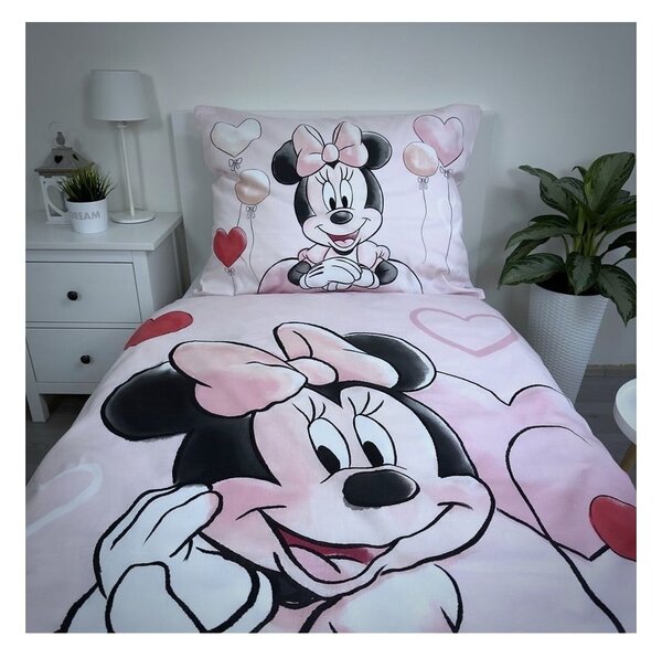 Rózsaszín egyszemélyes pamut gyerek ágyneműhuzat 140x200 cm Minnie "Balloon" – Jerry Fabrics