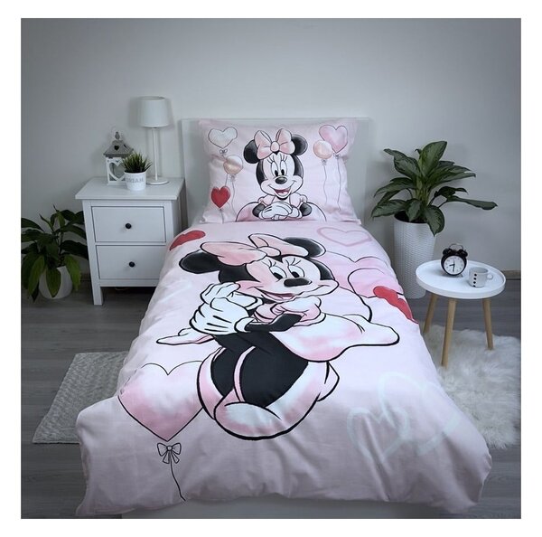 Rózsaszín egyszemélyes pamut gyerek ágyneműhuzat 140x200 cm Minnie "Balloon" – Jerry Fabrics