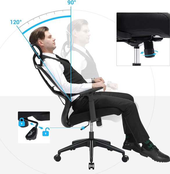 SONGMICS Ergonomikus Irodai Szék Állítható Fejtámlával Fekete