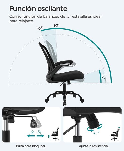 SONGMICS Ergonomikus Irodai Szék Hálós Háttámlával Fekete