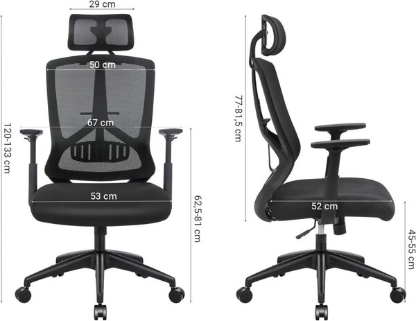 SONGMICS Ergonomikus Irodai Szék Állítható Fejtámlával Fekete