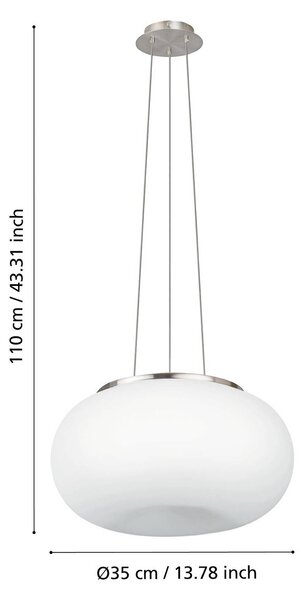 EGLO Optica modern függő lámpa, 35 cm, dimmelhető, Fehér / opál, Nappali / Étkező, Üveg, Modern