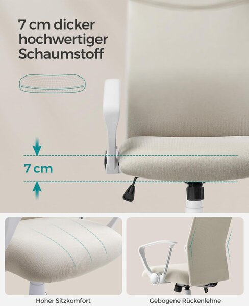 SONGMICS Ergonomikus Forgószék Párnázott Szövet Bevonattal Bézs