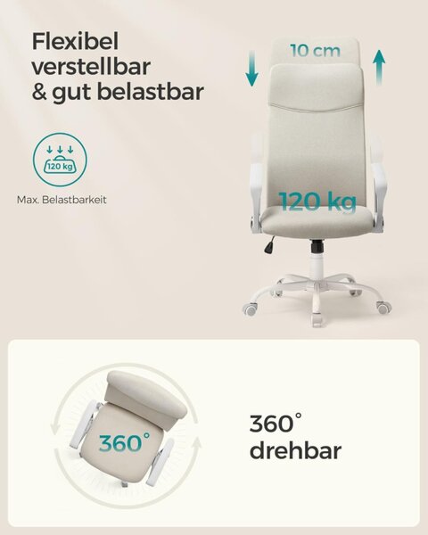 SONGMICS Ergonomikus Forgószék Párnázott Szövet Bevonattal Bézs