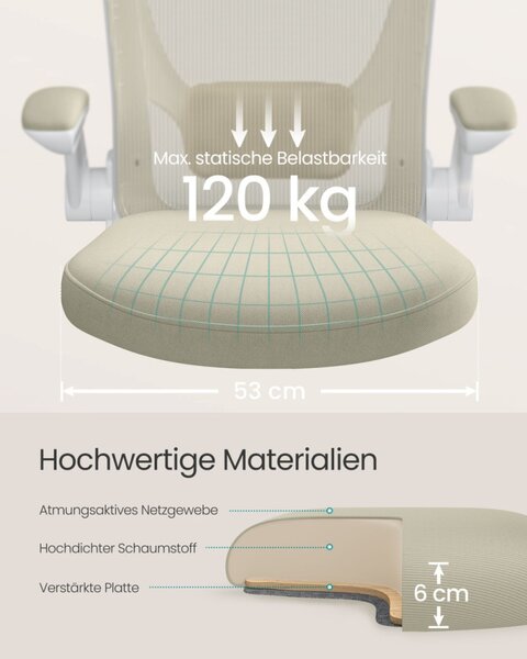 SONGMICS Ergonomikus Hálós Irodai Szék Bézs Színben Állítható Deréktámasszal