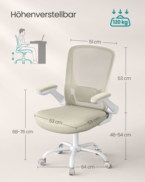 SONGMICS Ergonomikus Hálós Irodai Szék Bézs Színben Állítható Deréktámasszal
