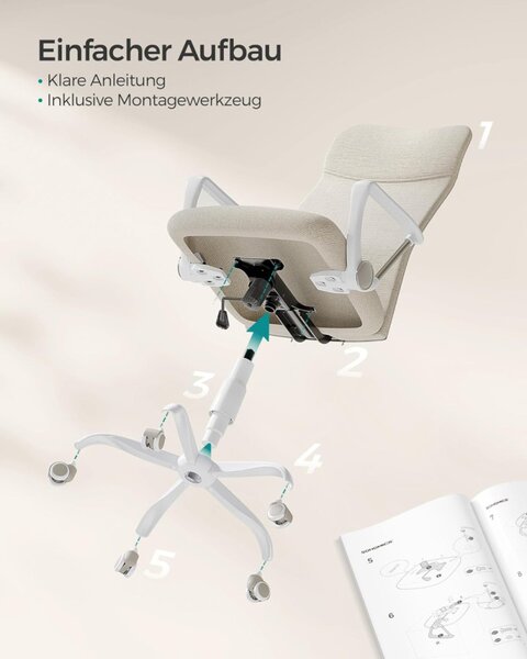 SONGMICS Ergonomikus Forgószék Párnázott Szövet Bevonattal Bézs