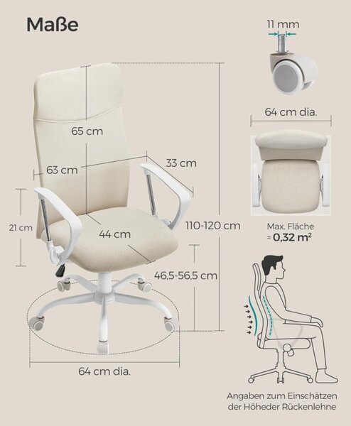 SONGMICS Ergonomikus Forgószék Párnázott Szövet Bevonattal Bézs