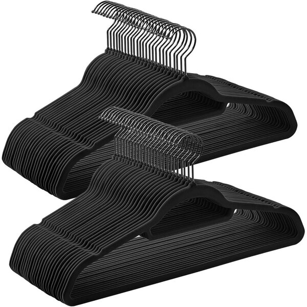 SONGMICS bársony vállfák, 50 darabos ruhafogas készlet, tintafekete