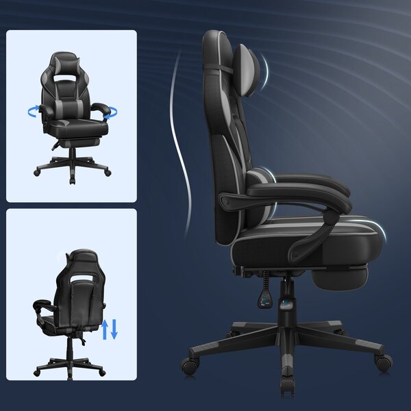 SONGMICS ergonomikus gamer szék lábtartóval fekete-szürke