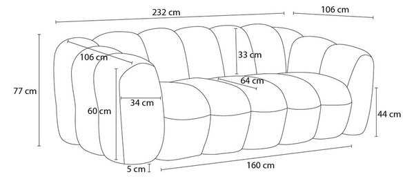 Bézs buklé kanapé 232 cm Hippolyte – Bobochic Paris