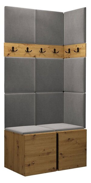 Előszoba garnitúra Pinis I, 186x84x46cm, Artisan tölgy, Kárpit, Laminált forgácslap