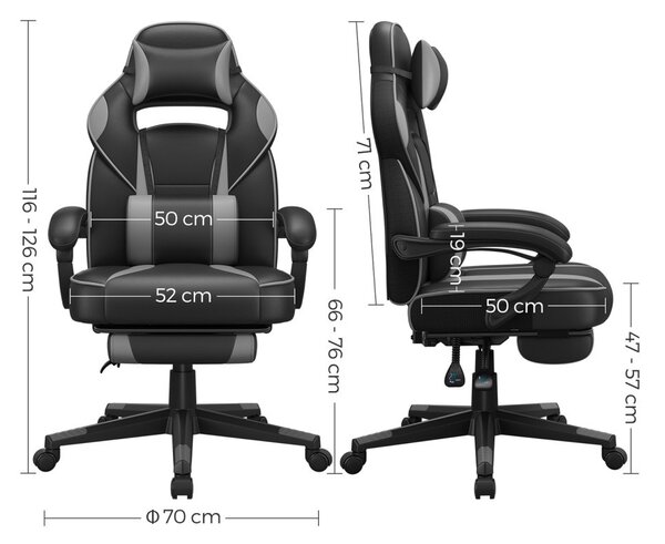 SONGMICS ergonomikus gamer szék lábtartóval fekete-szürke