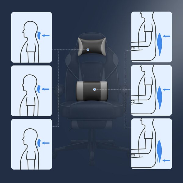 SONGMICS ergonomikus gamer szék lábtartóval fekete-szürke