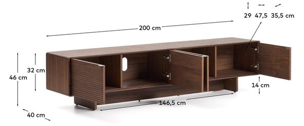 Sötétbarna TV-állvány diófa dekorral 200x46x40 cm Norlen – Kave Home