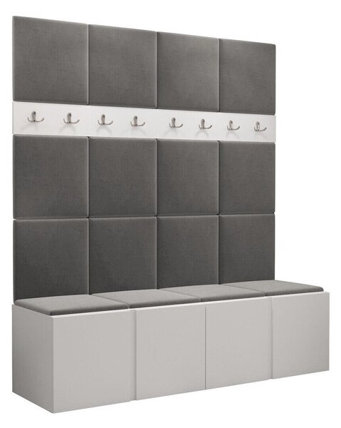 Előszoba garnitúra Pinis V, 186x168x46cm, Fehér, Kárpit, Laminált forgácslap