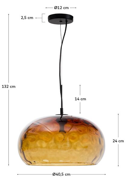 Borostyán színű üveg függőlámpa üveg búrával ø 40 cm Balma – Kave Home