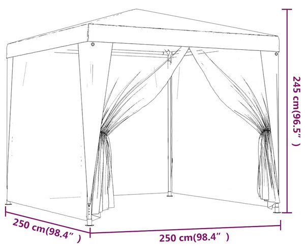 Kék HDPE rendezvénysátor 4 hálós oldalfallal 2,5x2,5 m