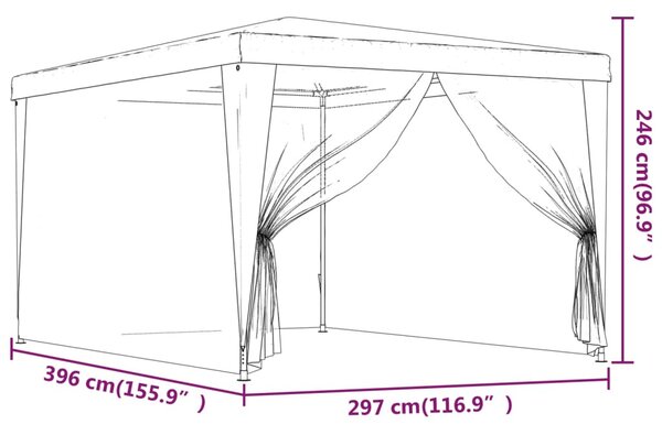 Kék HDPE rendezvénysátor 4 hálós oldalfallal 3x4 m