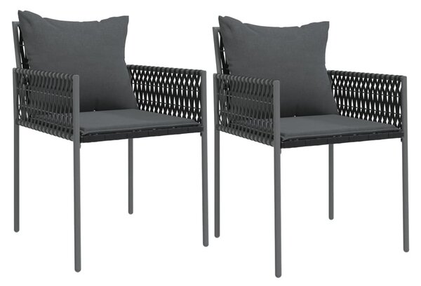 2 db fekete polyrattan kerti szék párnával 54 x 61 x 83 cm