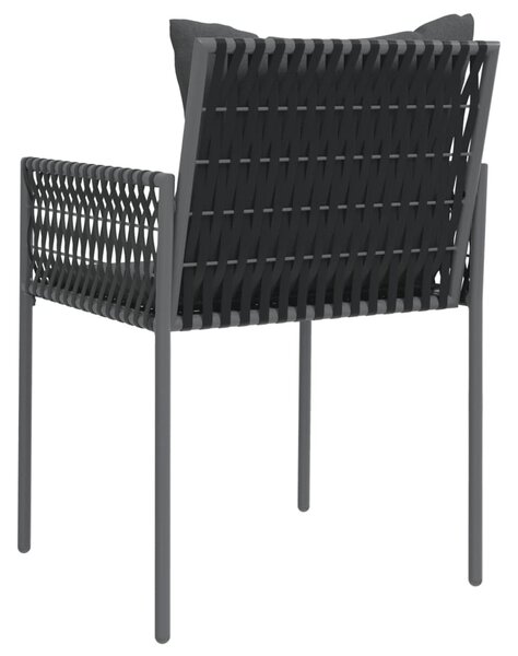 2 db fekete polyrattan kerti szék párnával 54 x 61 x 83 cm