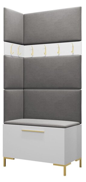 Előszoba garnitúra Nomal IV, 196x84x46cm, Fehér, Laminált forgácslap, Kárpit