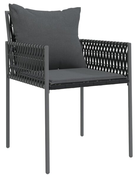 2 db fekete polyrattan kerti szék párnával 54 x 61 x 83 cm