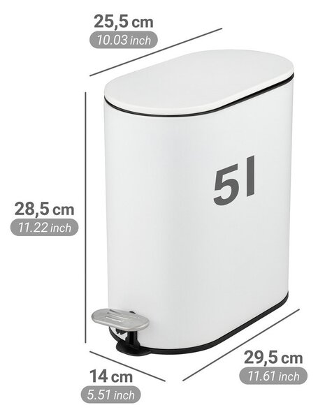 Matt fehér acél pedálos szemetes 5 l Collungo – Wenko