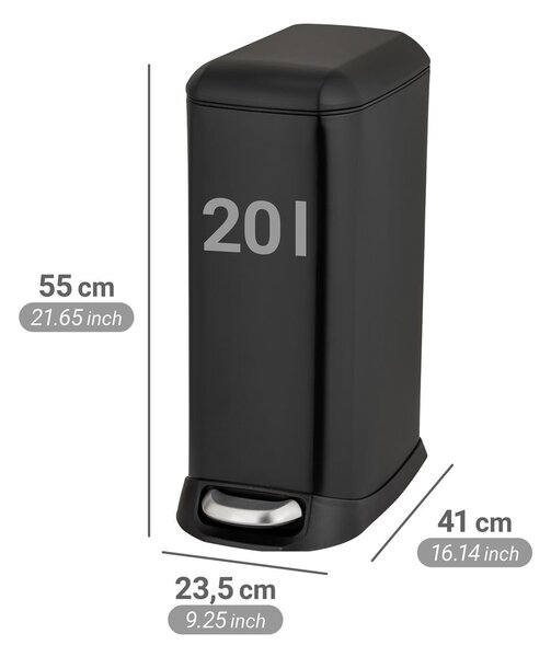 Matt fekete acél pedálos szemetes 20 l Design – Wenko