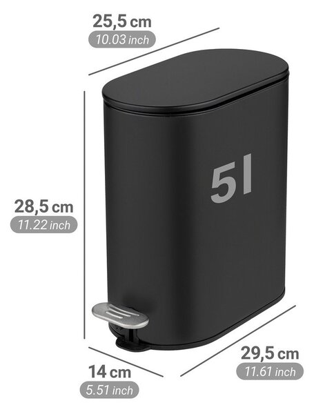 Matt fekete acél pedálos szemetes 5 l Collungo – Wenko