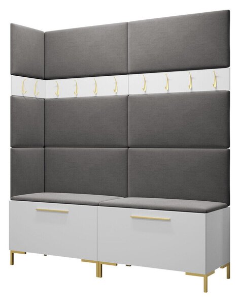 Előszoba garnitúra Nomal V, 196x168x46cm, Fehér, Laminált forgácslap, Kárpit
