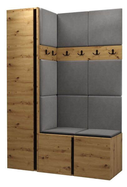 Előszoba garnitúra Pinis IX, 186x124x46cm, Artisan tölgy, Kárpit, Laminált forgácslap