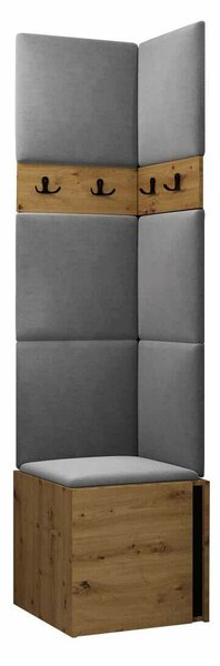 Előszoba garnitúra Pinis XXI, 186x42x46cm, Artisan tölgy, Fekete, Kárpit, Laminált forgácslap