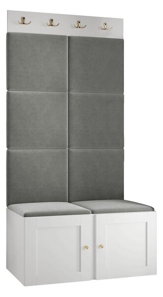 Előszoba garnitúra Hartford 375, 186x84x46cm, Szürke, Fehér, Laminált forgácslap, Kárpit, Közepes sűrűségű farostlemez