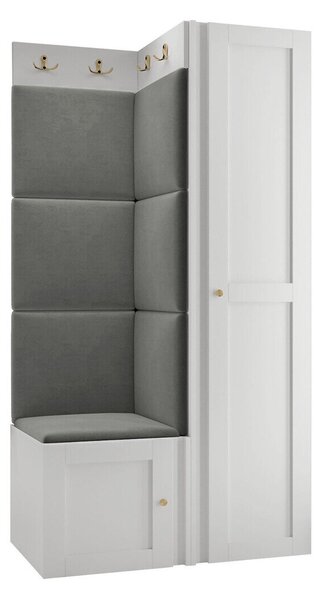 Előszoba garnitúra Hartford 381, 186x82x46cm, Szürke, Fehér, Laminált forgácslap, Kárpit, Közepes sűrűségű farostlemez