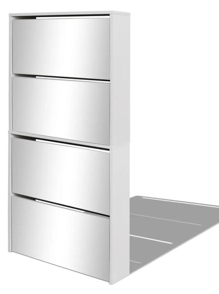 Fehér 4 szintes tükrös cipőszekrény 63 x 17 x 134 cm