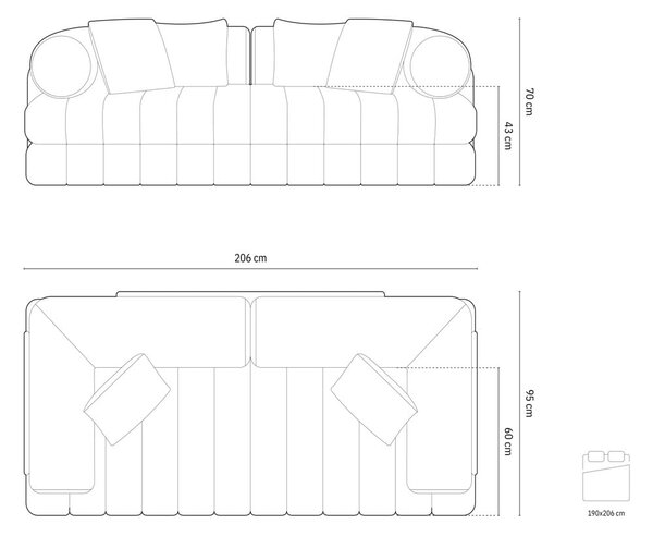 Bézs bársony kinyitható kanapé 206 cm Kemi – Cosmopolitan Design