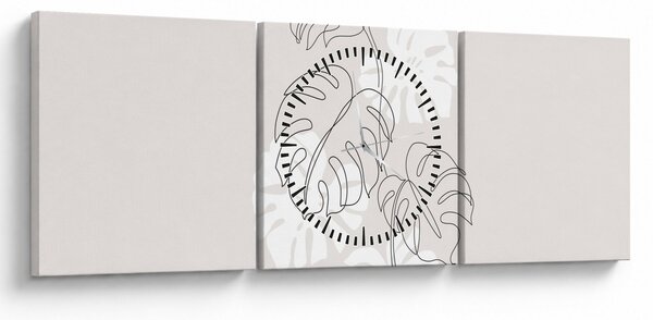 Kép - Vonalkép monstera N⁰3 (órával) (90x30 cm)