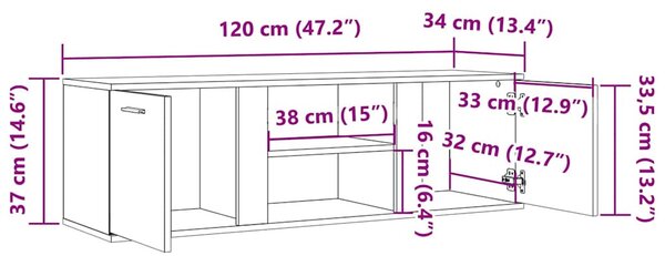 Füstös tölgy színű szerelt fa TV-szekrény 120x34x37 cm