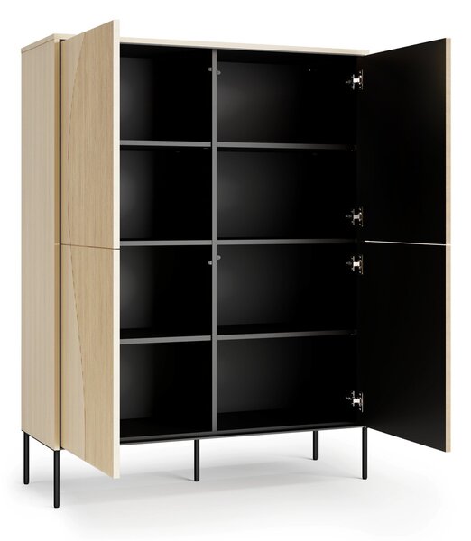 Könyvespolc Elinolo 101, Ajtókkal, Zárt, Közepes sűrűségű farostlemez, Laminált forgácslap, 148x112x40cm, Tölgy, Fekete