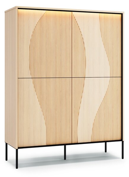 Könyvespolc Elinolo 101, Ajtókkal, Zárt, Közepes sűrűségű farostlemez, Laminált forgácslap, 148x112x40cm, Tölgy, Fekete