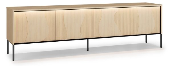 TV-állvány Elinolo 104, Közepes sűrűségű farostlemez, Laminált forgácslap, 57x193x40cm, Fekete, Tölgy