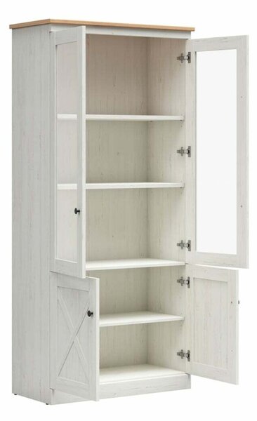 Könyvespolc Talvena 109, Ajtókkal, Zárt, Laminált forgácslap, Edzett üveg, 200x93x43cm, Artisan tölgy, Anderson fenyő